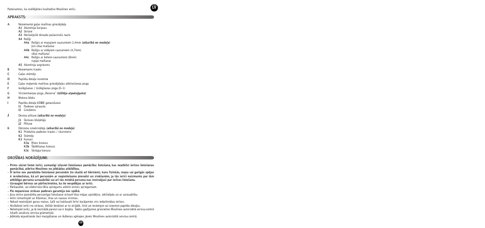 Apraksts: drošības norādījumi | Moulinex HV 8 ME610 User Manual | Page 51 / 102