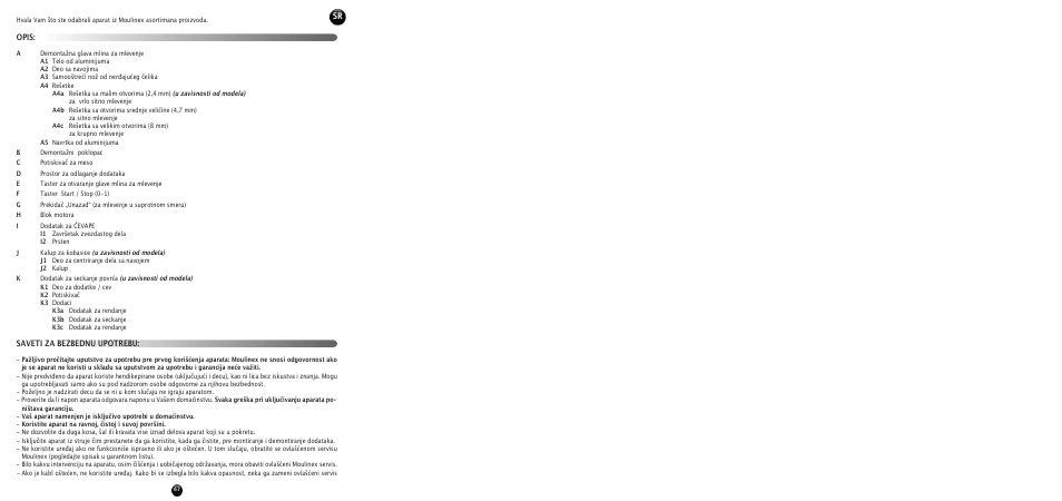 Opis: saveti za bezbednu upotrebu | Moulinex HV 8 ME610 User Manual | Page 69 / 102