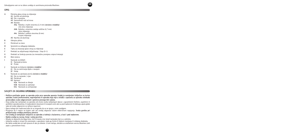 Opis: savjeti za sigurnu uporabu | Moulinex HV 8 ME610 User Manual | Page 75 / 102