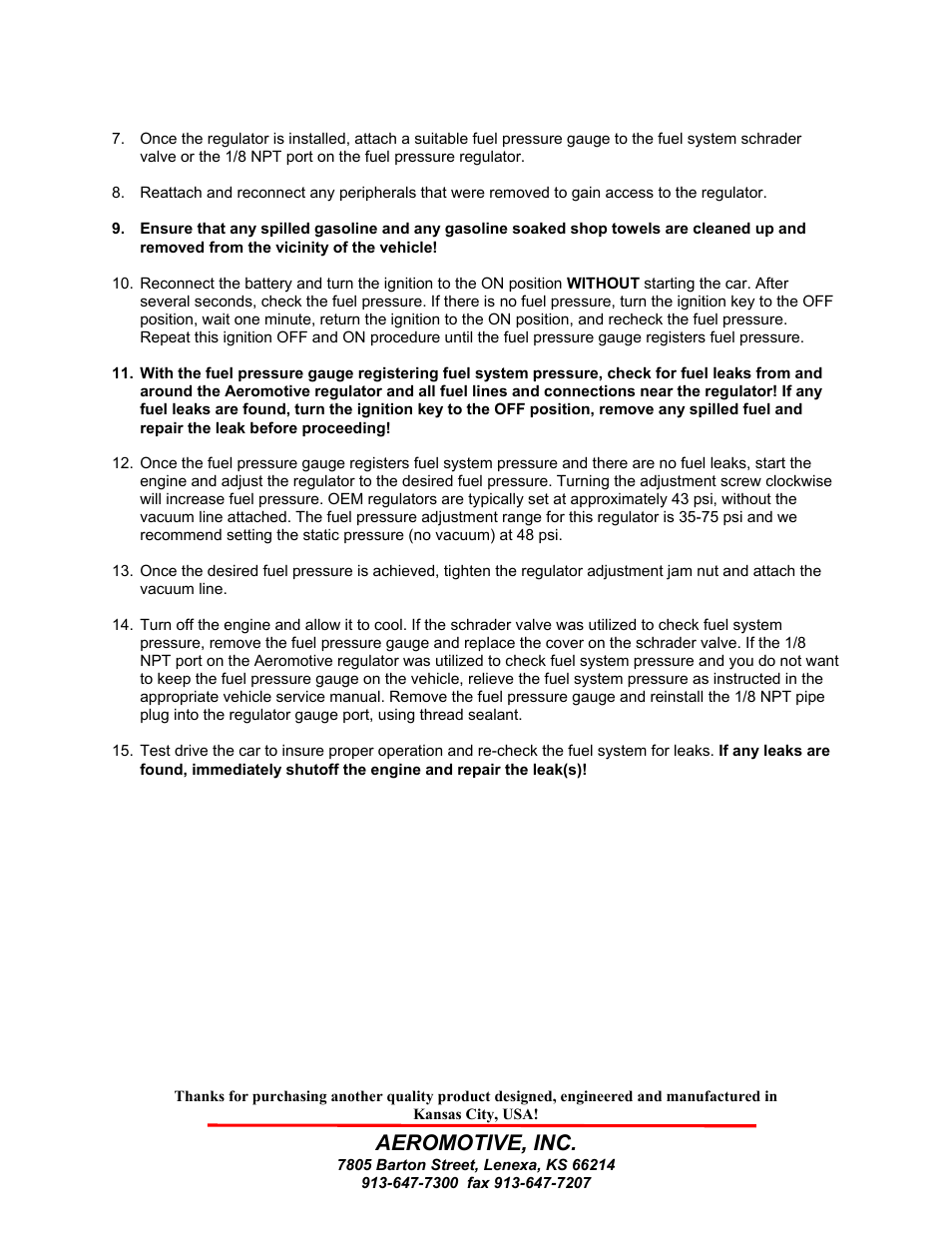 Aeromotive, inc | Aeromotive 13152 - PLATINUM SERIES FORD RAIL MOUNT REGULATOR User Manual | Page 2 / 3