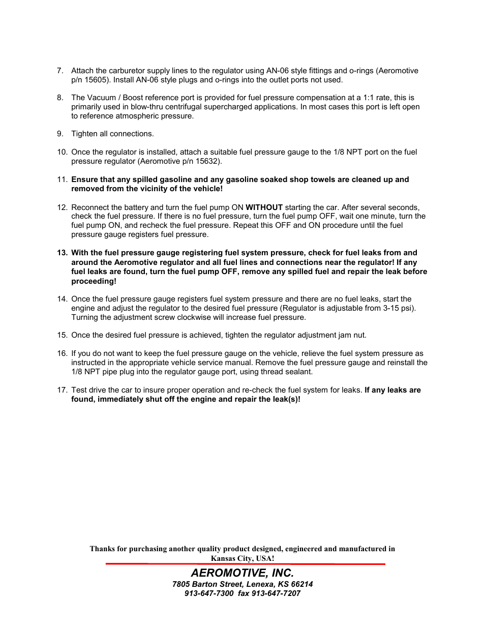 Aeromotive, inc | Aeromotive 13224 - A1000, 4-PORT CARBURETED BYPASS REGULATOR User Manual | Page 3 / 4