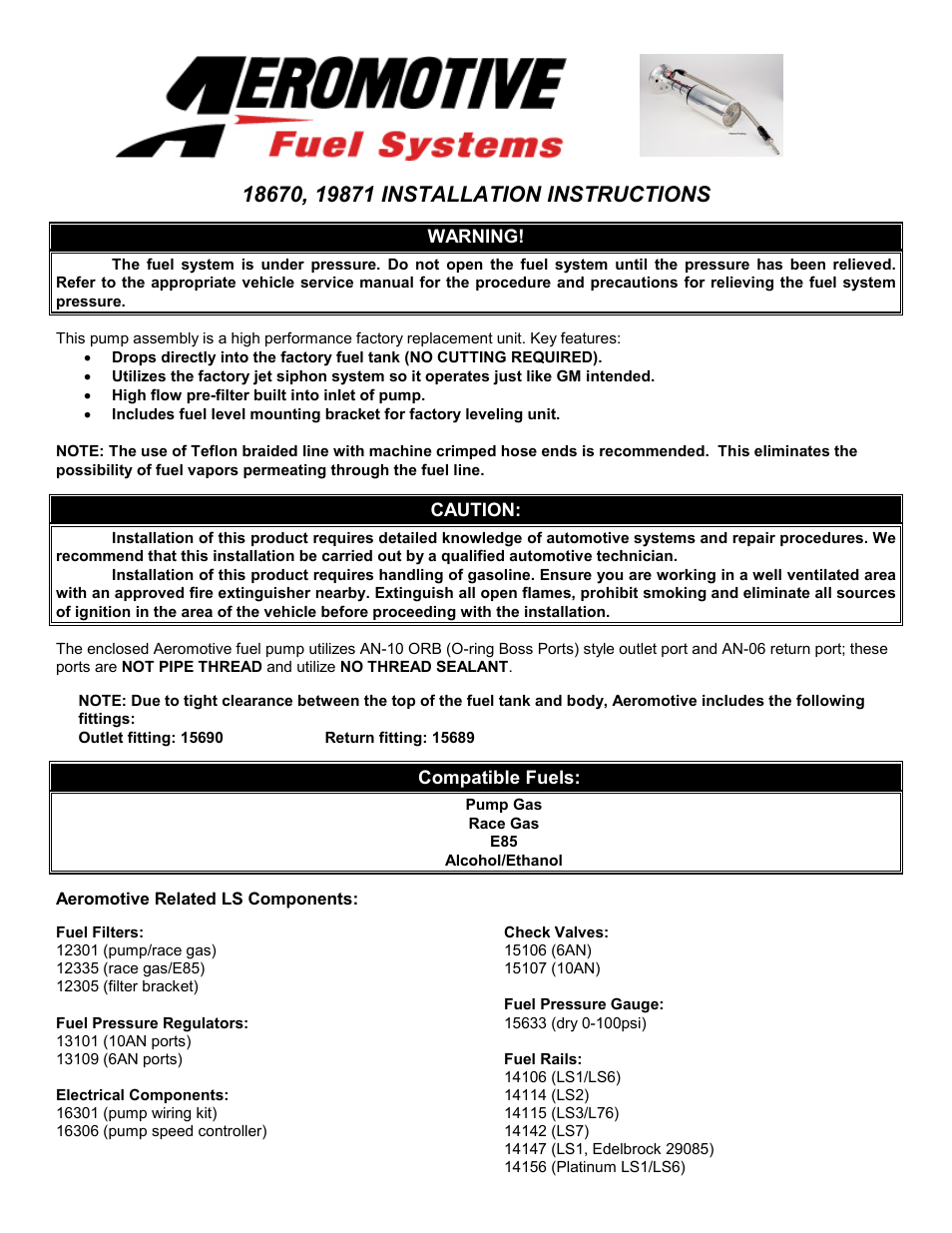 Aeromotive 18670 - A1000 CORVETTE STEALTH KIT User Manual | 10 pages