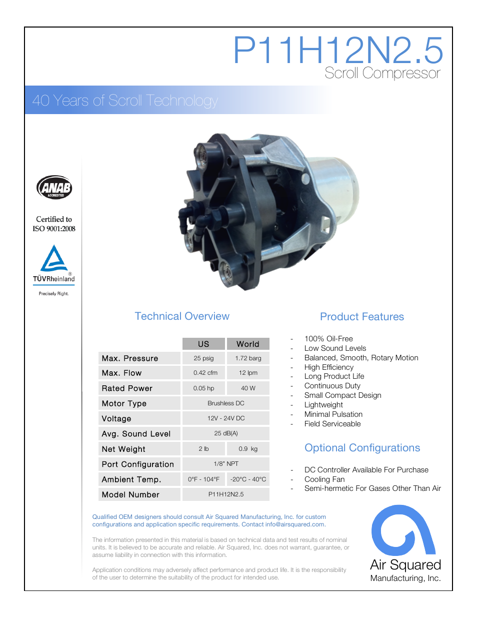 Air Squared P11H12N2.5 User Manual | 2 pages