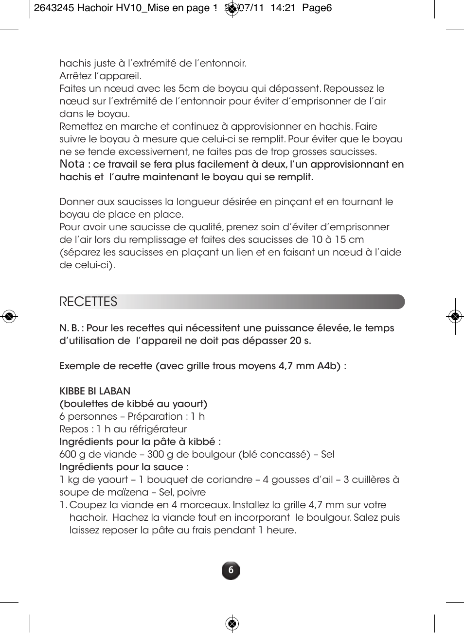 Nota, Recettes | Moulinex HV10 ME850 User Manual | Page 12 / 118