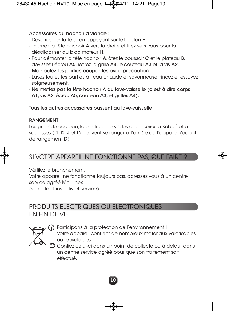 Si votre appareil ne fonctionne pas, que faire | Moulinex HV10 ME850 User Manual | Page 16 / 118