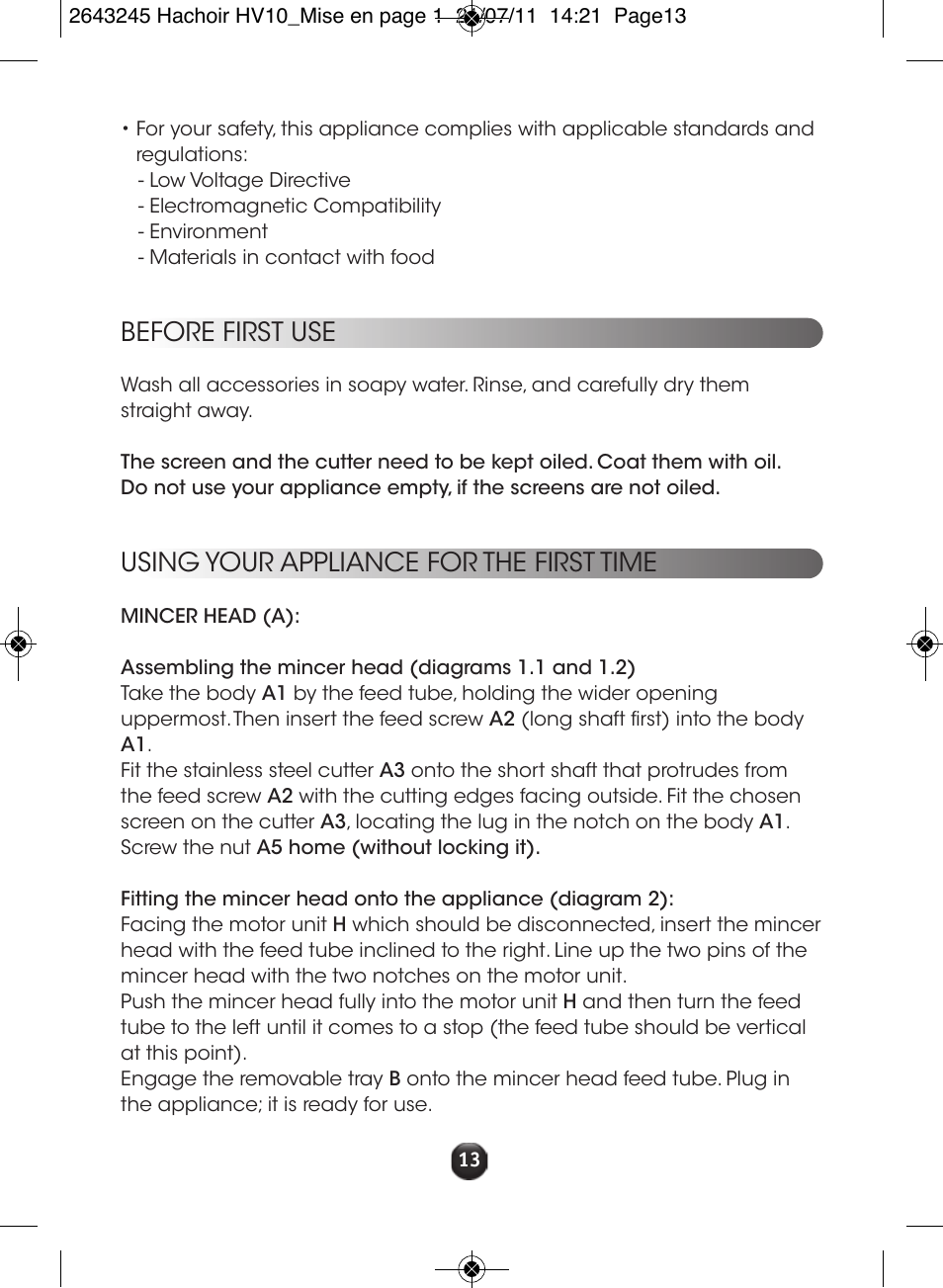 Before first use, Using your appliance for the first time | Moulinex HV10 ME850 User Manual | Page 19 / 118