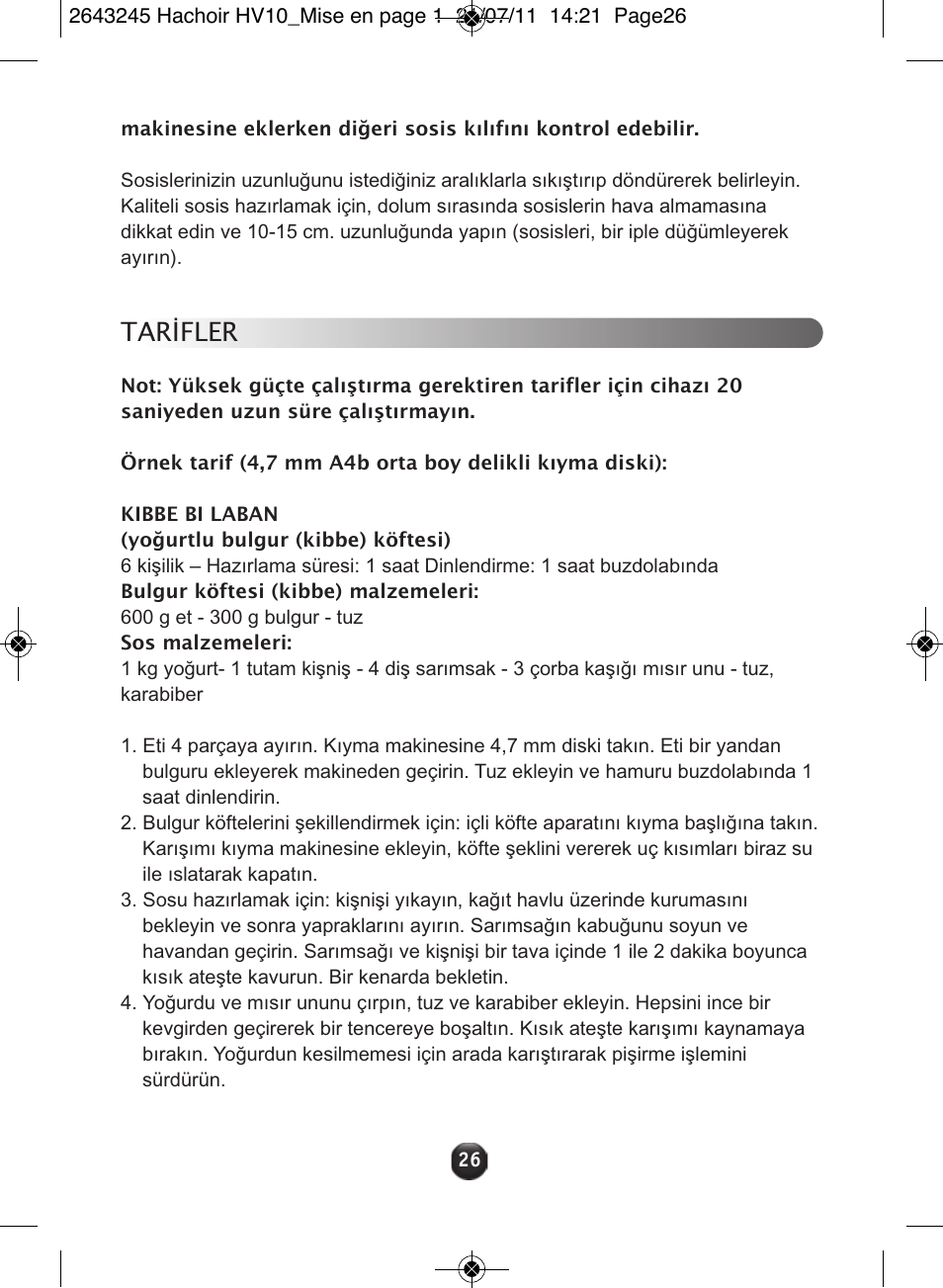 Tarifler | Moulinex HV10 ME850 User Manual | Page 32 / 118