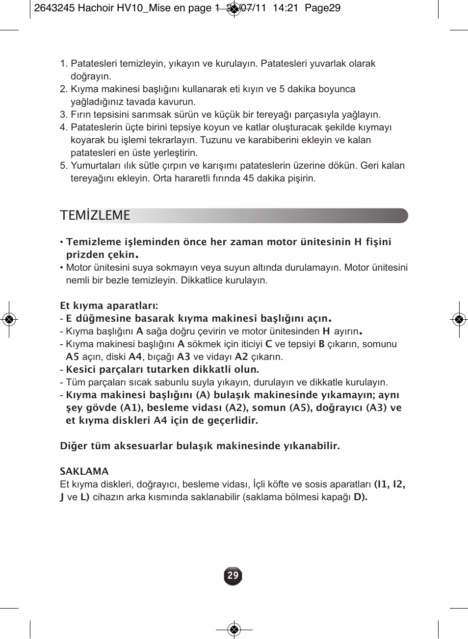 Temizleme | Moulinex HV10 ME850 User Manual | Page 35 / 118