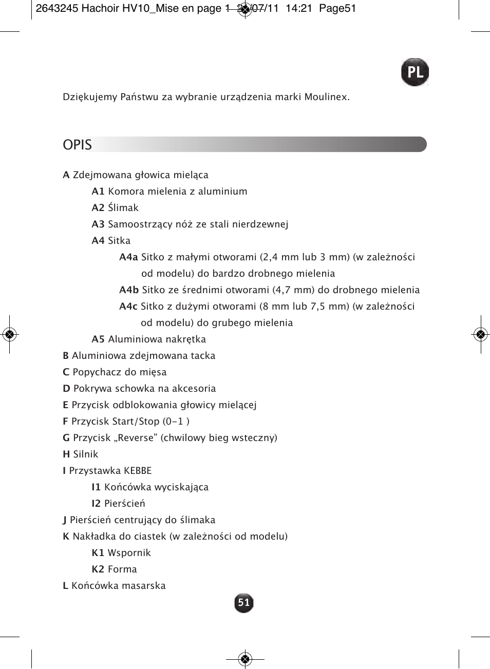 Opis | Moulinex HV10 ME850 User Manual | Page 57 / 118