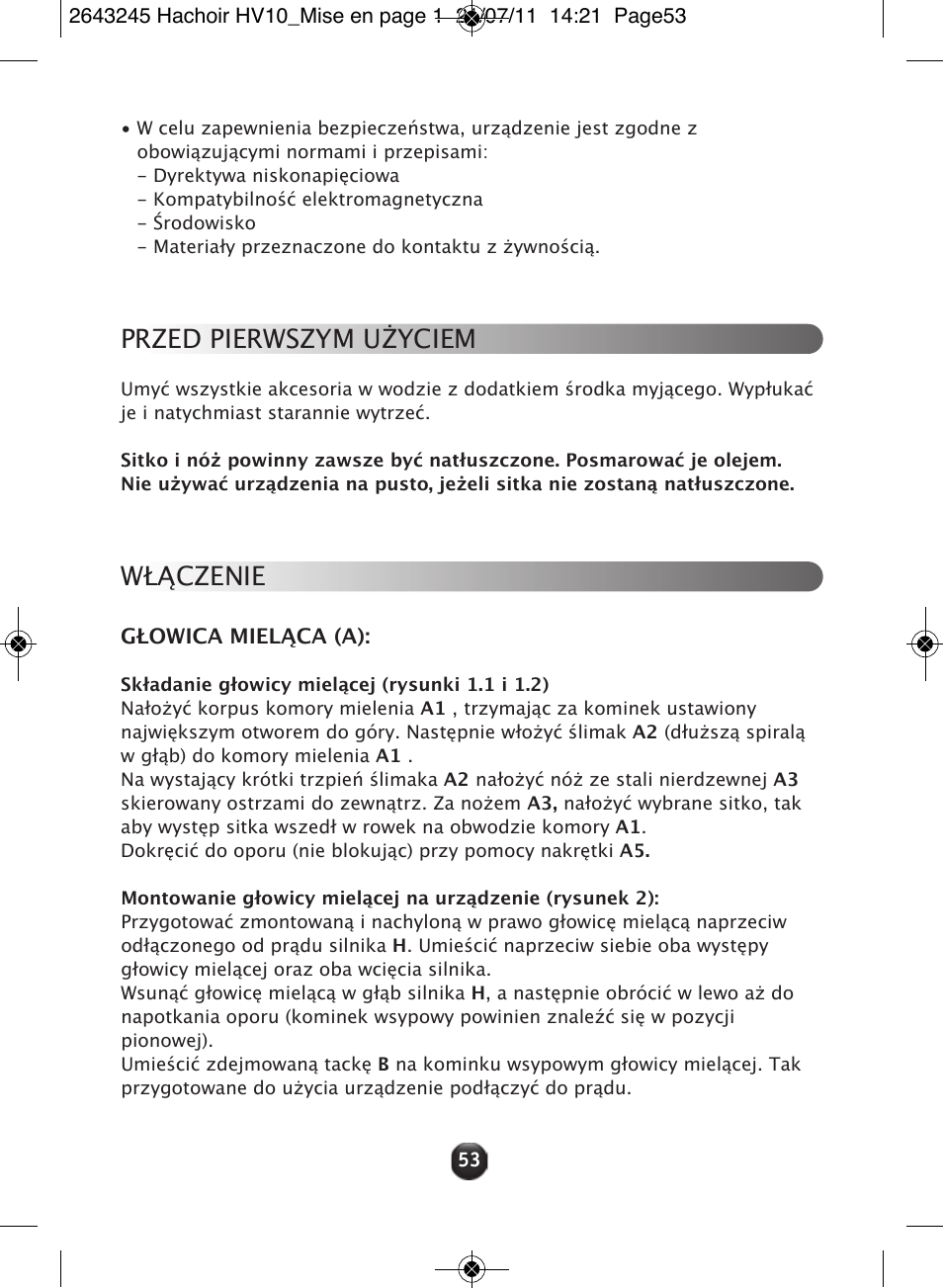 Przed pierwszym użyciem, Włączenie | Moulinex HV10 ME850 User Manual | Page 59 / 118