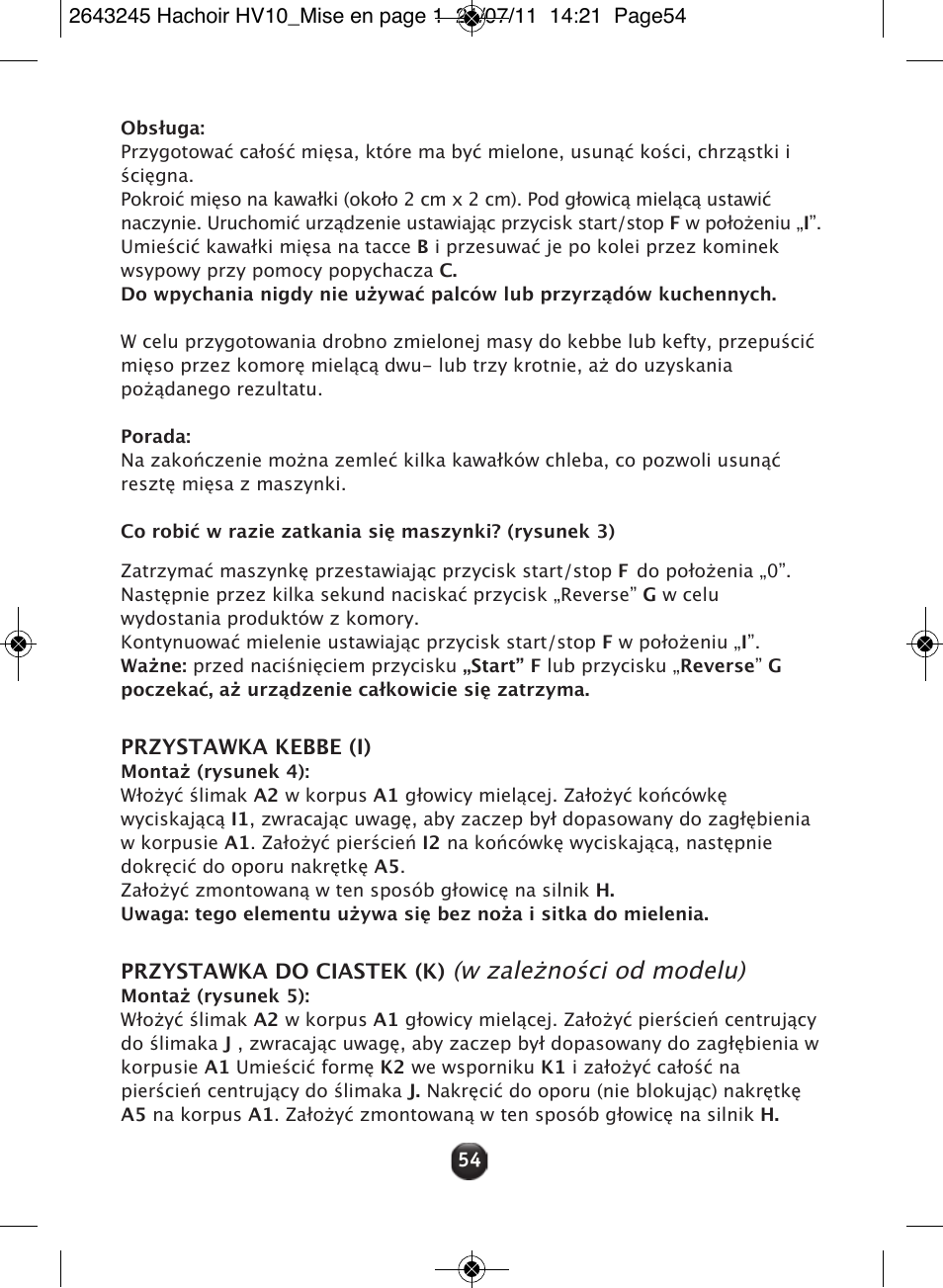 W zależności od modelu) | Moulinex HV10 ME850 User Manual | Page 60 / 118