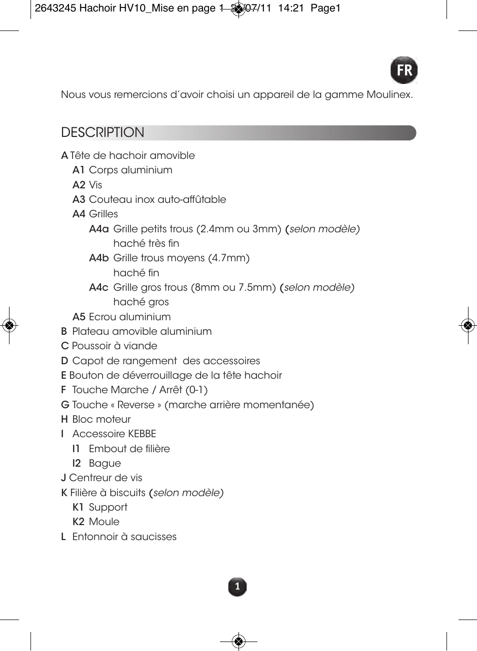 Description | Moulinex HV10 ME850 User Manual | Page 7 / 118