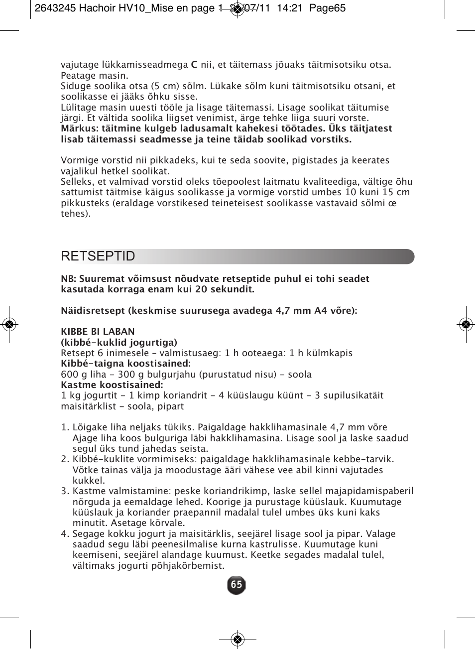 Retseptid | Moulinex HV10 ME850 User Manual | Page 71 / 118