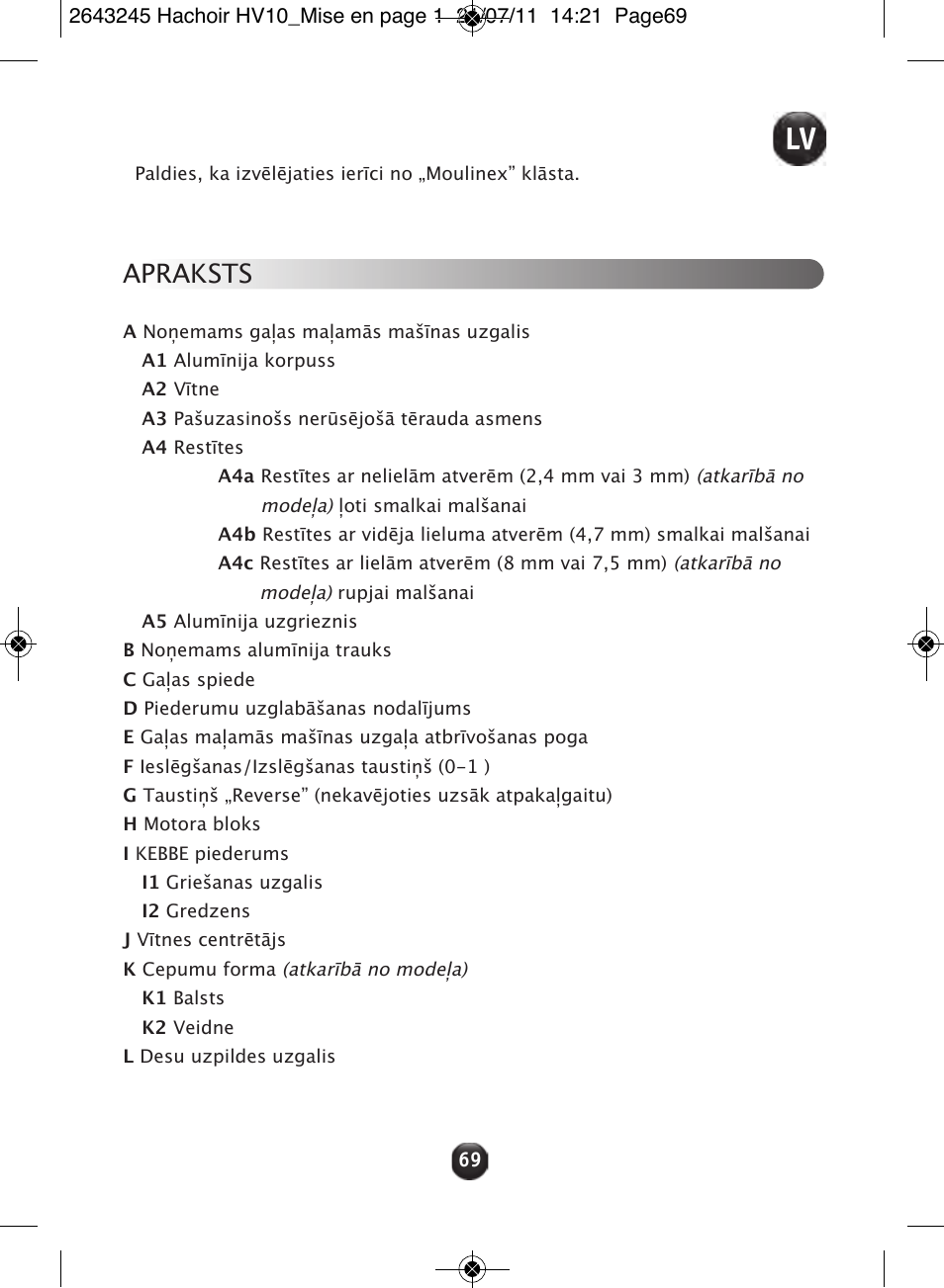 Apraksts | Moulinex HV10 ME850 User Manual | Page 75 / 118