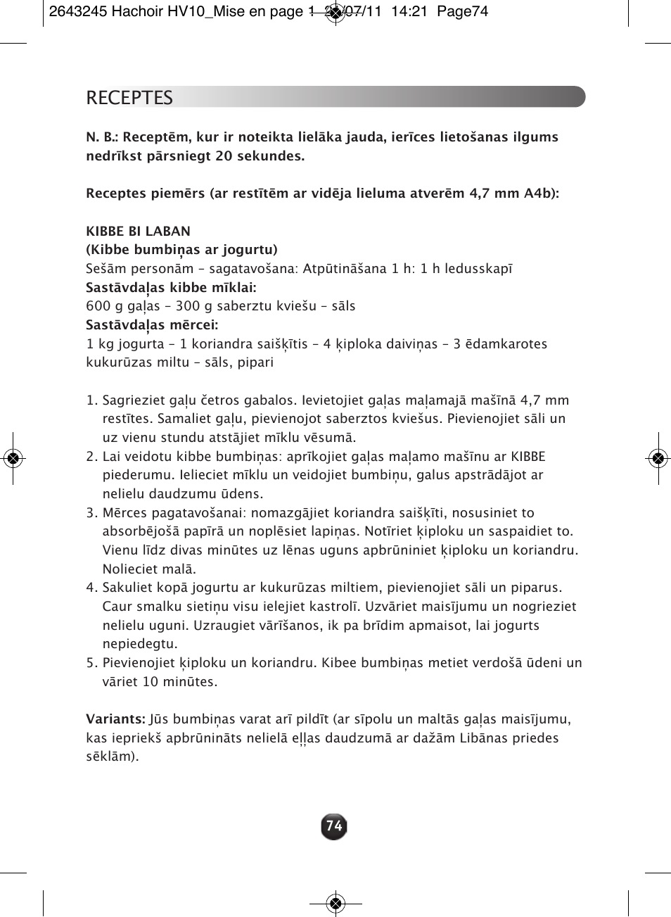 Receptes | Moulinex HV10 ME850 User Manual | Page 80 / 118