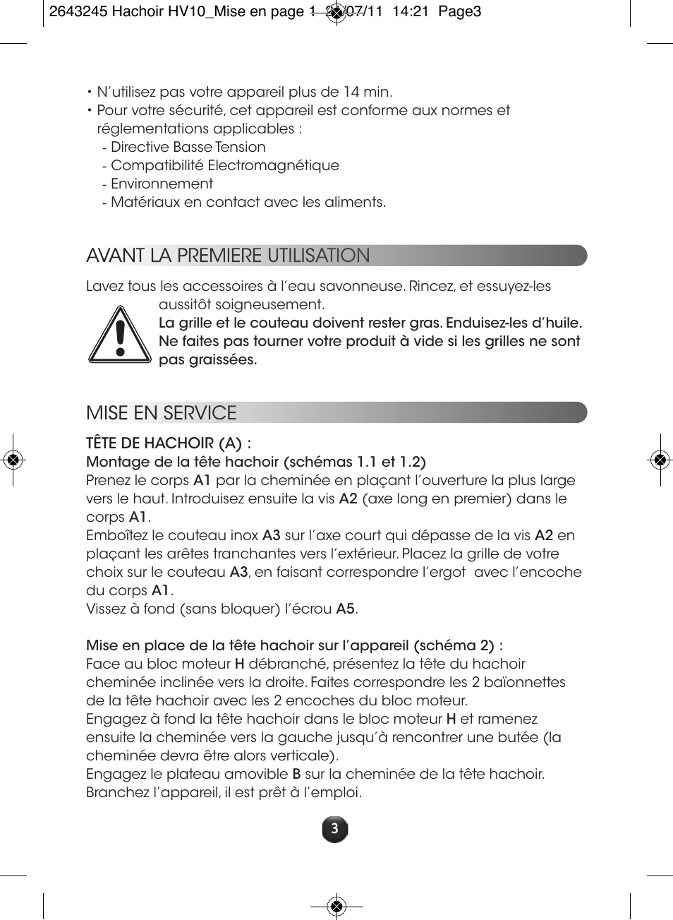 Avant la premiere utilisation, Mise en service | Moulinex HV10 ME850 User Manual | Page 9 / 118