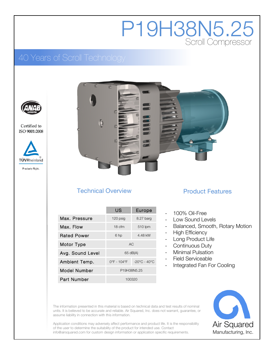Air Squared P19H38N5.25 User Manual | 2 pages