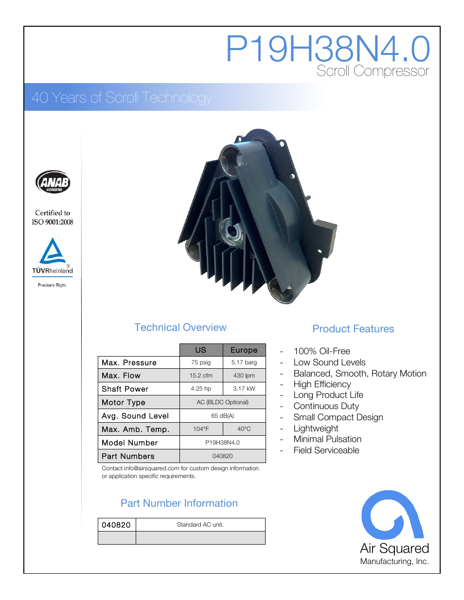 Air Squared P19H38N4.0 User Manual | 2 pages