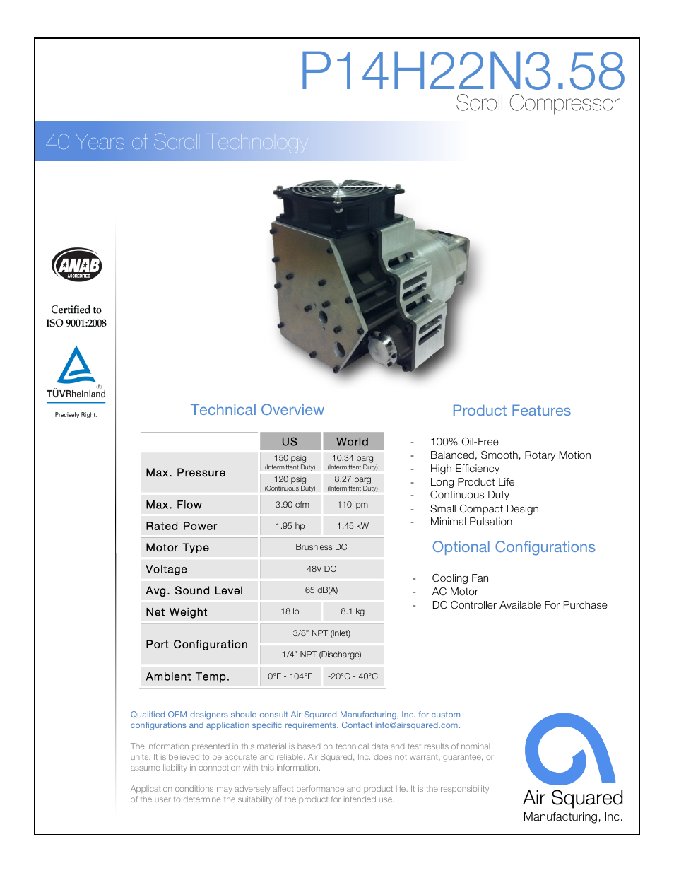 Air Squared P14H22N3.58 User Manual | 2 pages