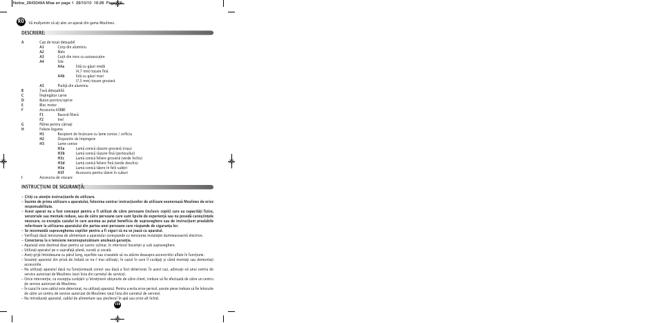 Instrucţiuni de siguranţă: descriere | Moulinex HV 4 ME41513E User Manual | Page 112 / 134