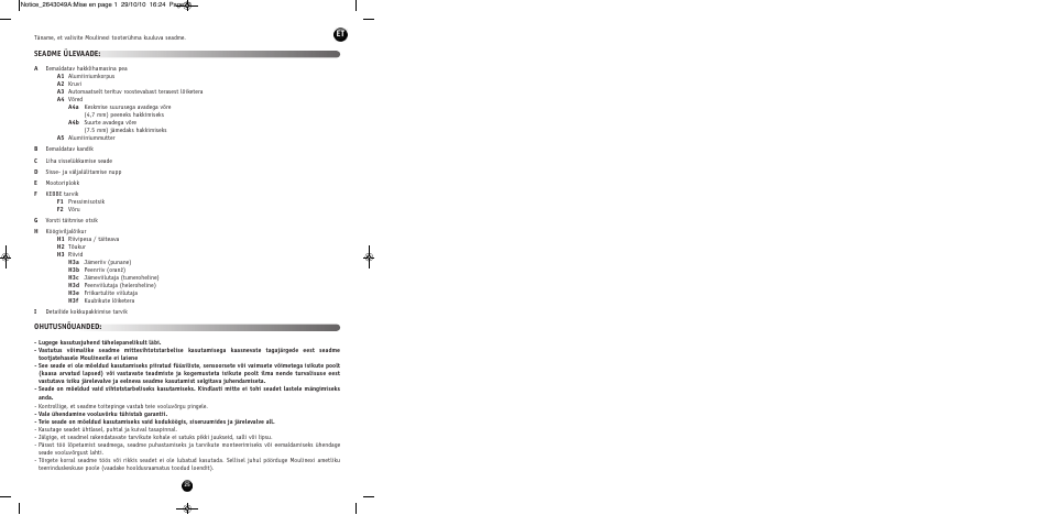Ohutusnõuanded: seadme ülevaade | Moulinex HV 4 ME41513E User Manual | Page 29 / 134