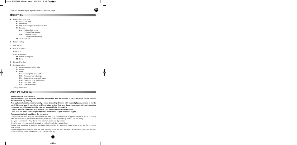 Safety instructions: description | Moulinex HV 4 ME41513E User Manual | Page 5 / 134