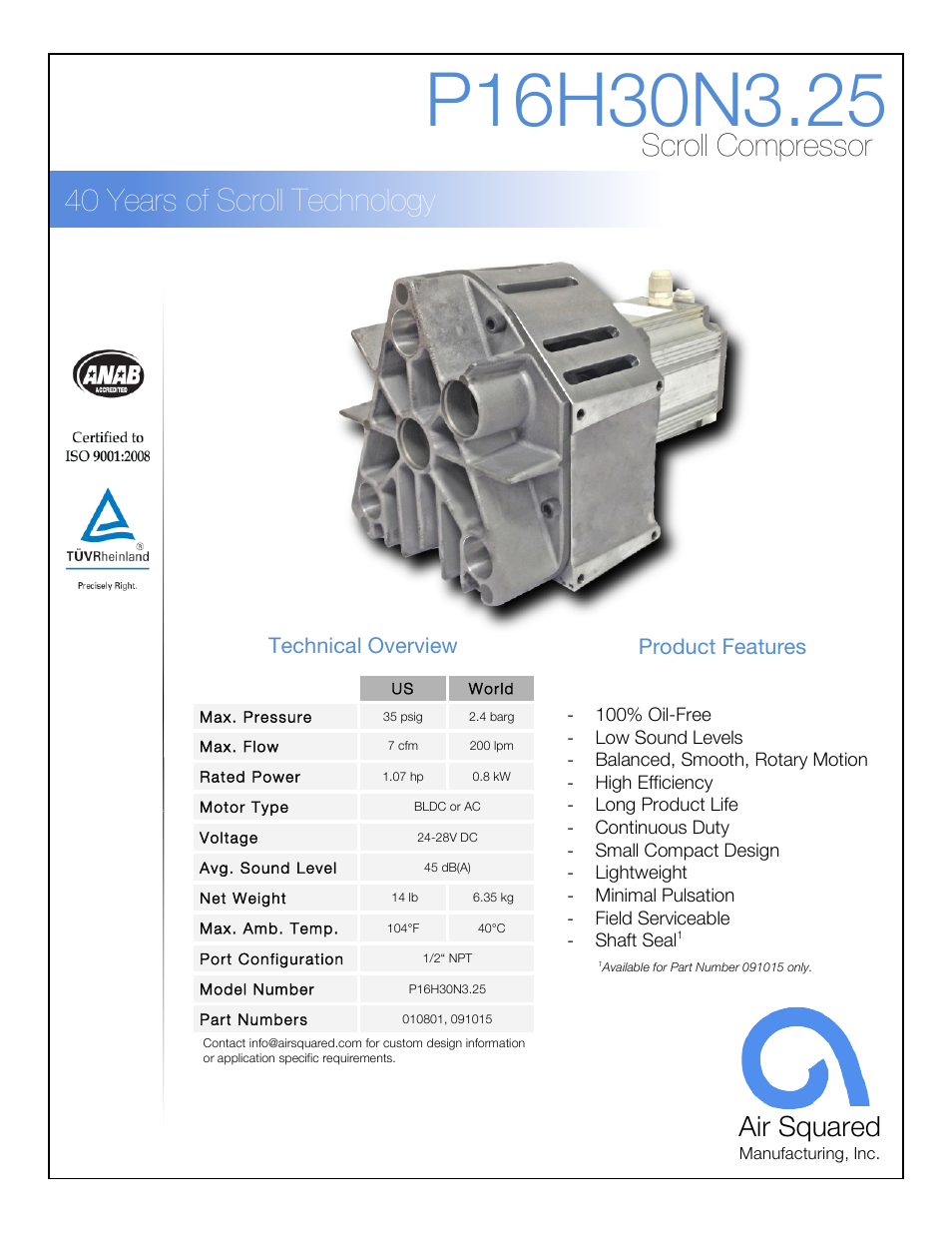 Air Squared P16H30N3.25 User Manual | 2 pages