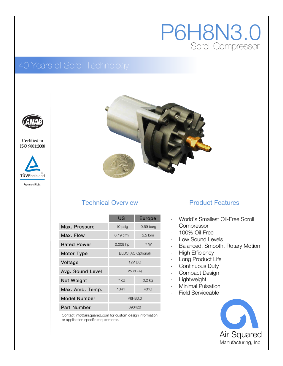 Air Squared P6H8N3.0 User Manual | 2 pages