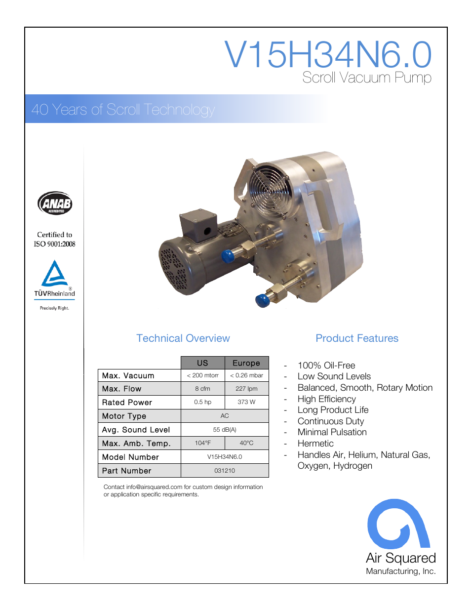 Air Squared V15H34N6.0 User Manual | 2 pages