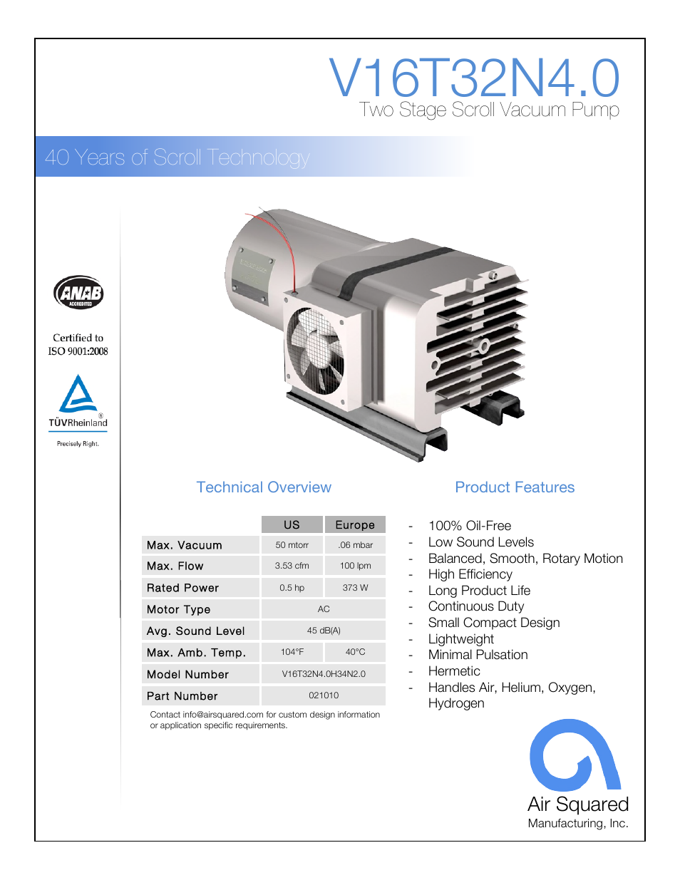 Air Squared V16T32N4.0 User Manual | 2 pages