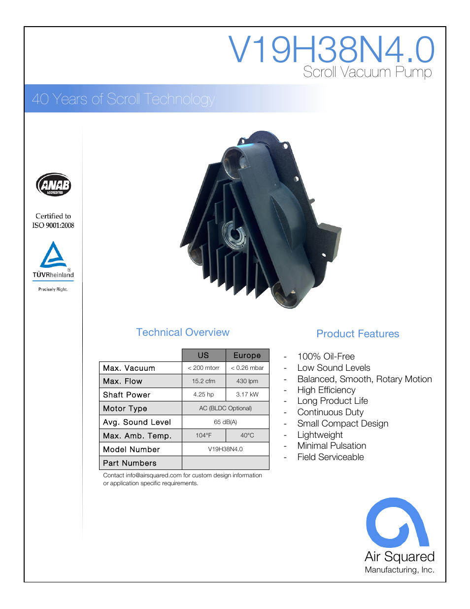 Air Squared V19H38N4.0 User Manual | 2 pages