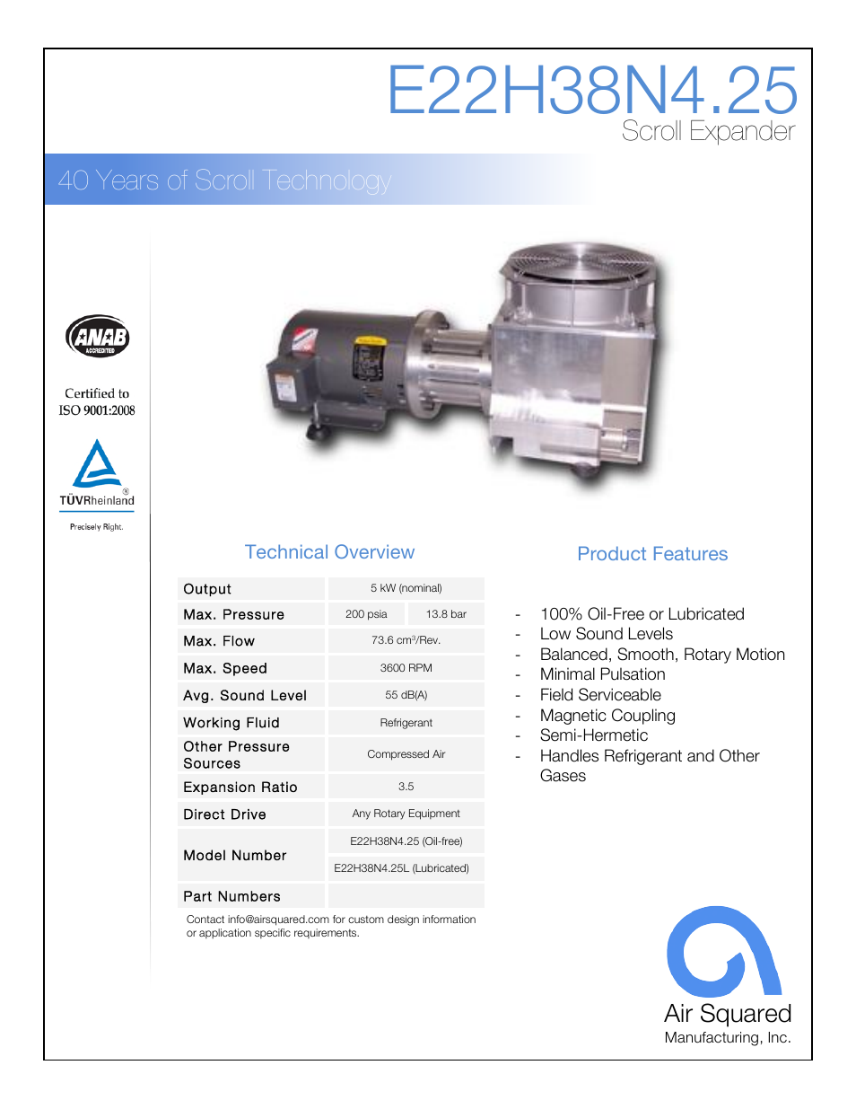 Air Squared E22H38N4.25 User Manual | 2 pages