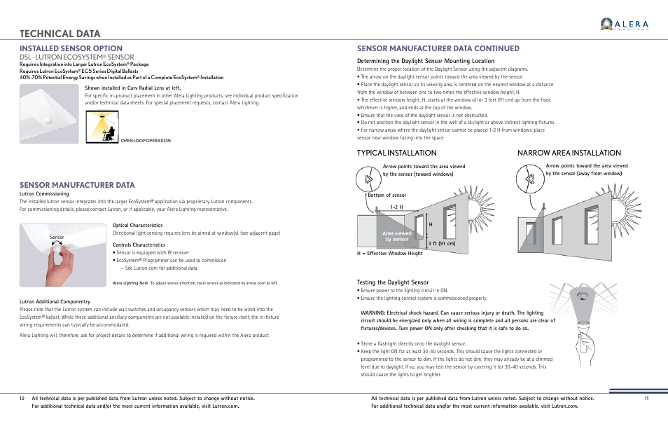 Alera Lighting Lutron EcoSystem User Manual | 1 page