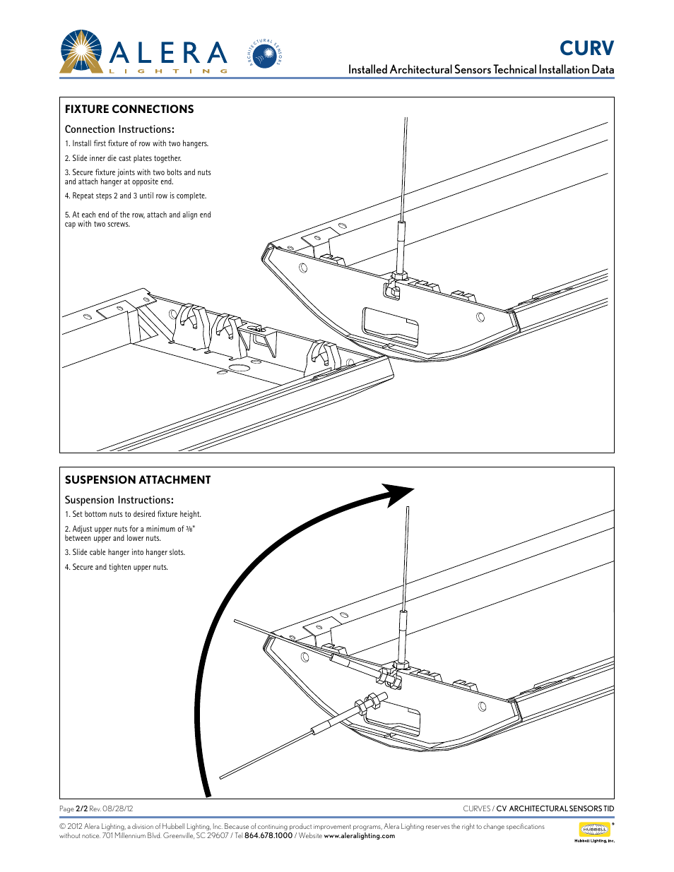Curv, Fixture connections suspension instructions, Suspension attachment connection instructions | Alera Lighting CV - Arch Sensors User Manual | Page 2 / 2