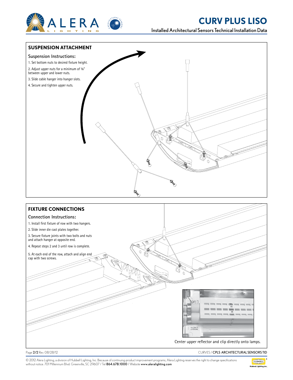 Curv plus liso, Suspension attachment suspension instructions, Fixture connections connection instructions | Alera Lighting CPLS - Arch Sensors User Manual | Page 2 / 2