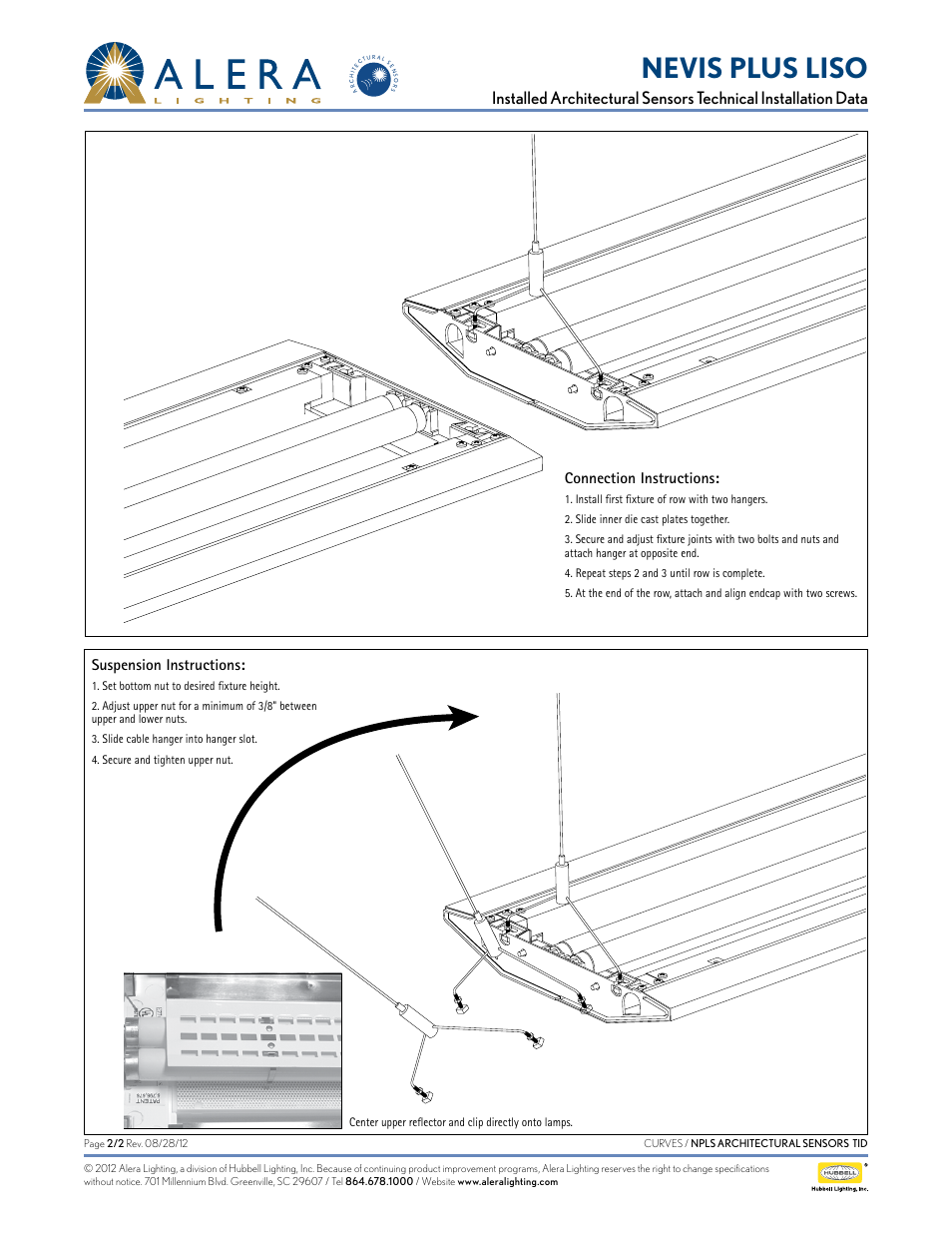 Nevis plus liso, Connection instructions, Suspension instructions | Alera Lighting NPLS - Arch Sensors User Manual | Page 2 / 2