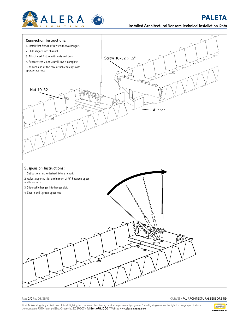Paleta, Suspension instructions, Connection instructions | Alera Lighting PAL - Arch Sensors User Manual | Page 2 / 2
