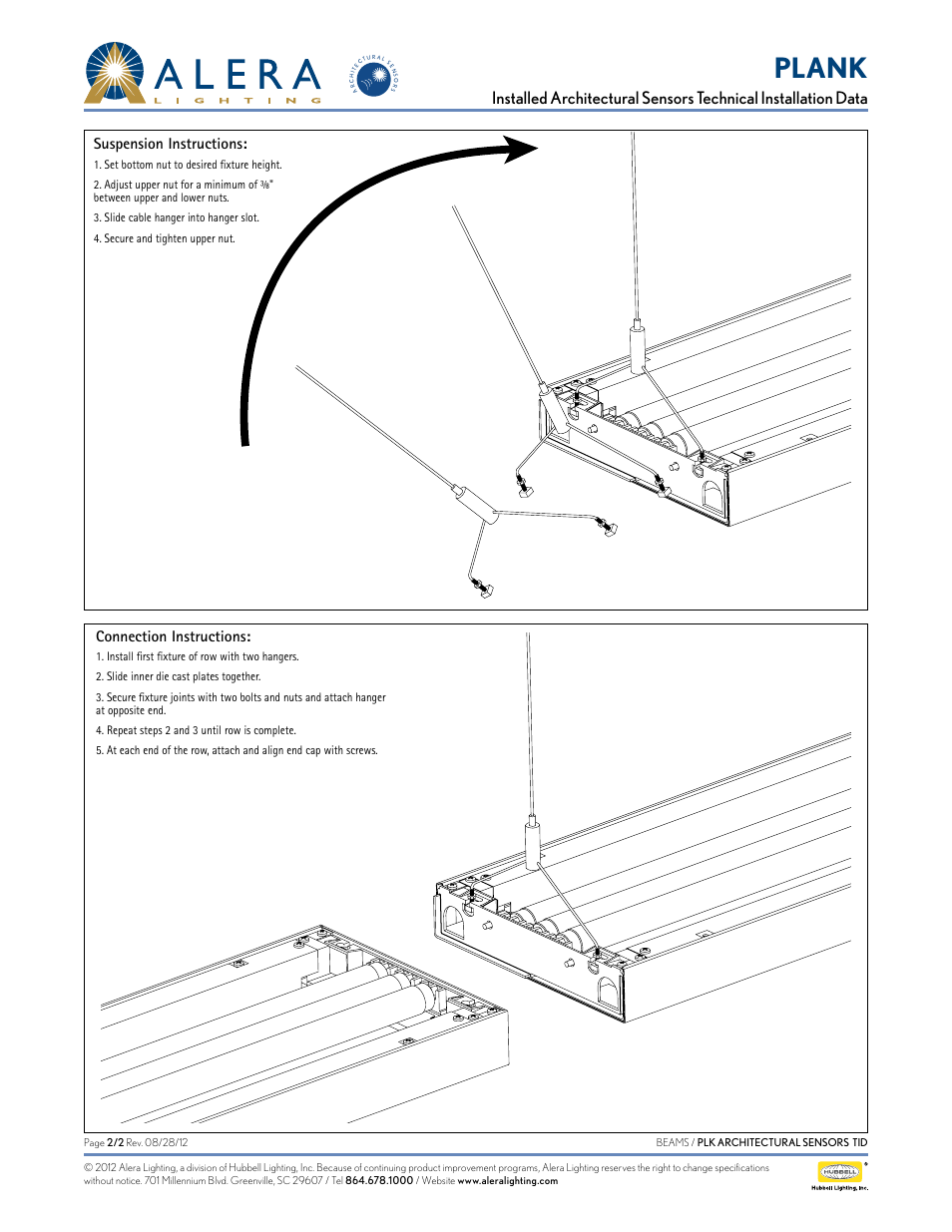 Plank, Suspension instructions, Connection instructions | Alera Lighting PLK - Arch Sensors User Manual | Page 2 / 2