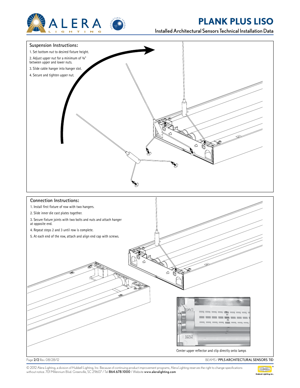 Plank plus liso, Suspension instructions, Connection instructions | Alera Lighting PPLS - Arch Sensors User Manual | Page 2 / 2
