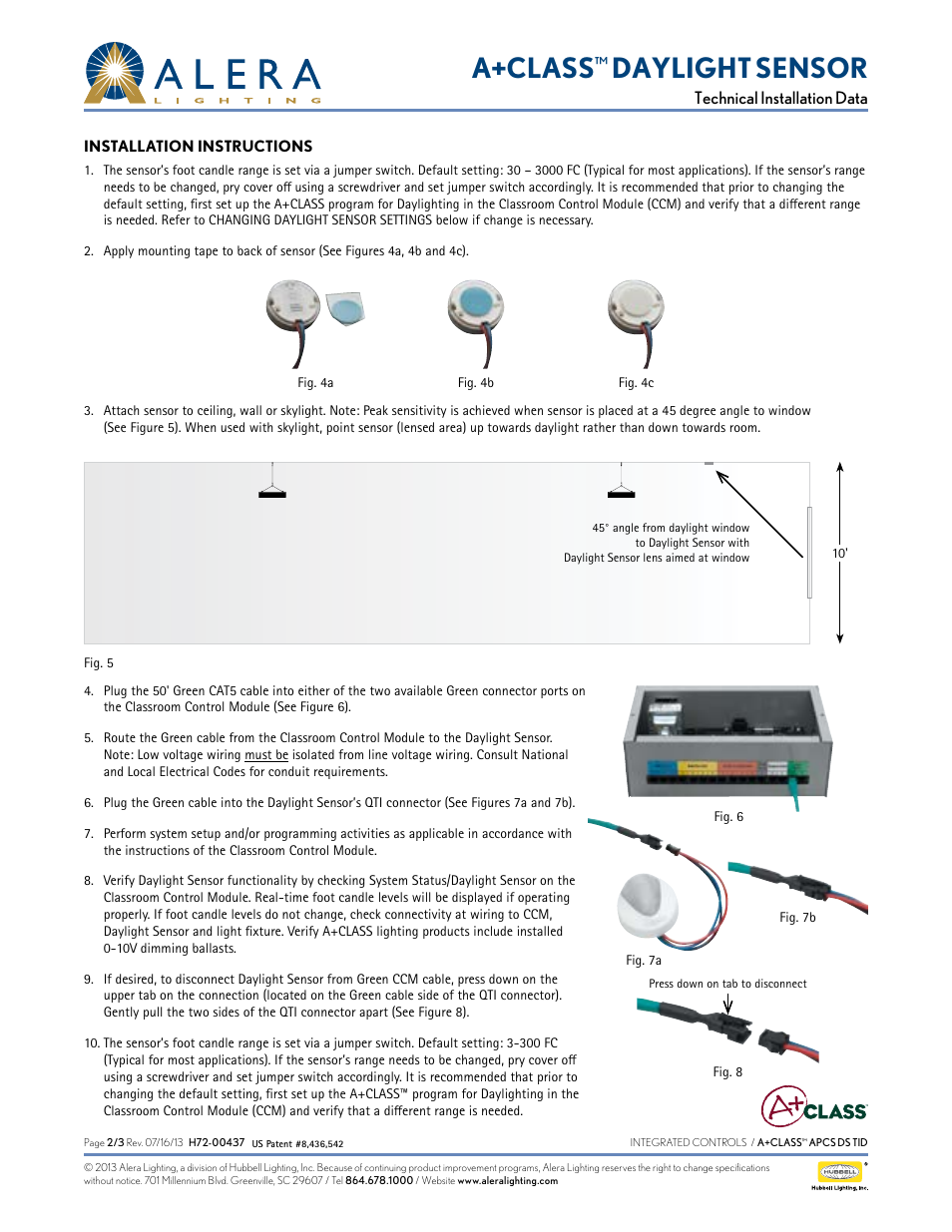 A+class, Daylight sensor | Alera Lighting APCS DS User Manual | Page 2 / 3