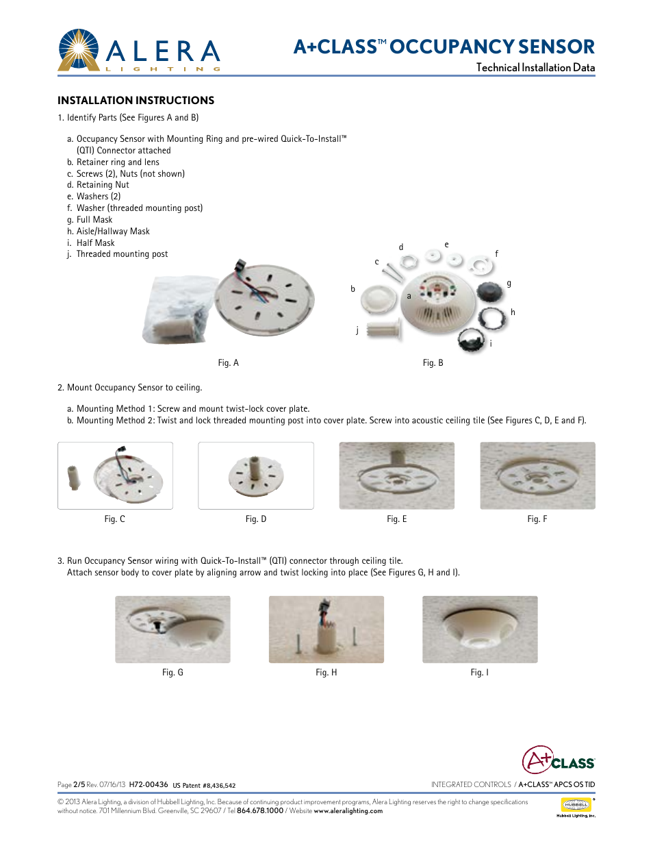 A+class, Occupancy sensor | Alera Lighting APCS OS User Manual | Page 2 / 5