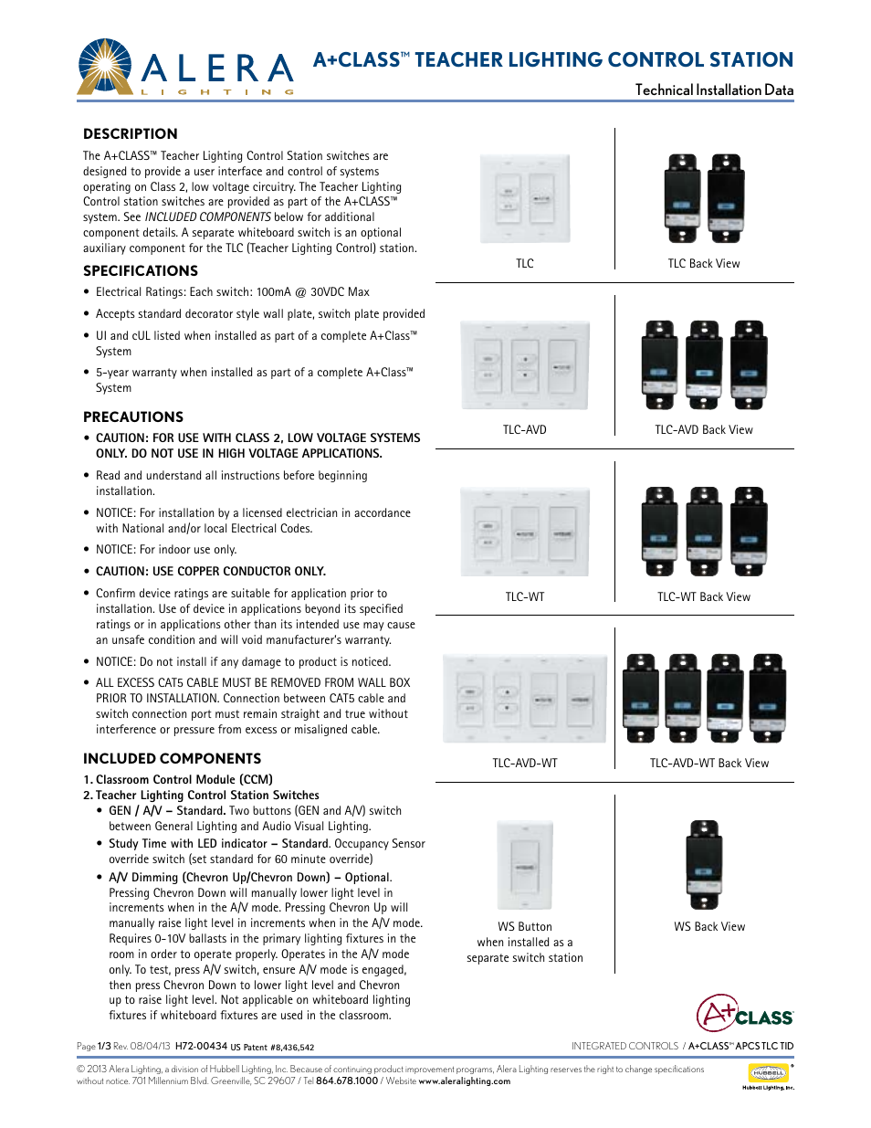 Alera Lighting APCS TLC User Manual | 3 pages