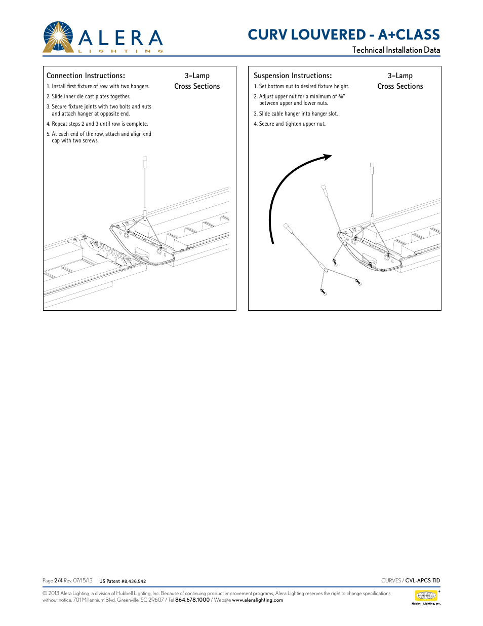 Curv louvered - a+class, Technical installation data | Alera Lighting APCS CVL User Manual | Page 2 / 4