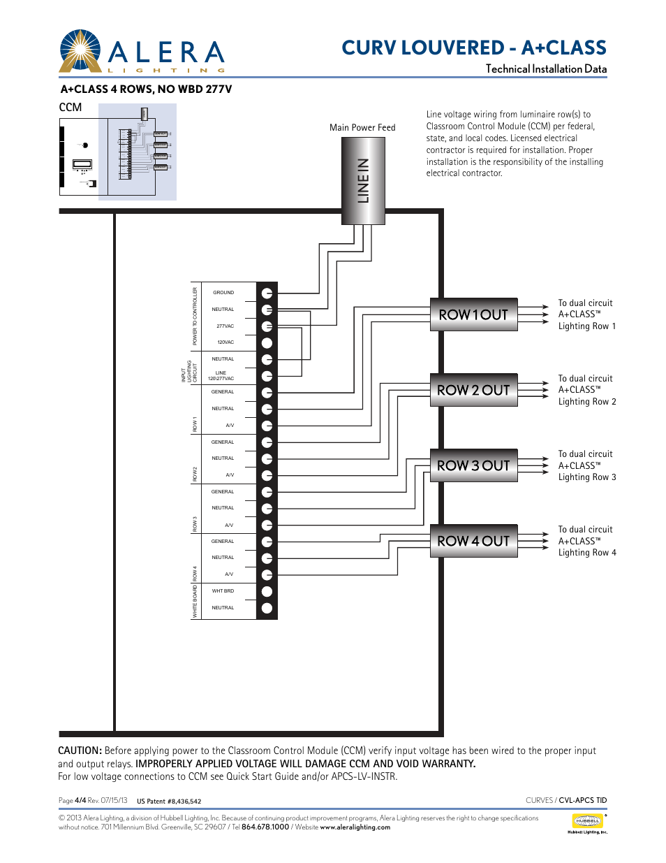 Curv louvered - a+class, Technical installation data, A+class 4 rows, no wbd 277v | Alera Lighting APCS CVL User Manual | Page 4 / 4