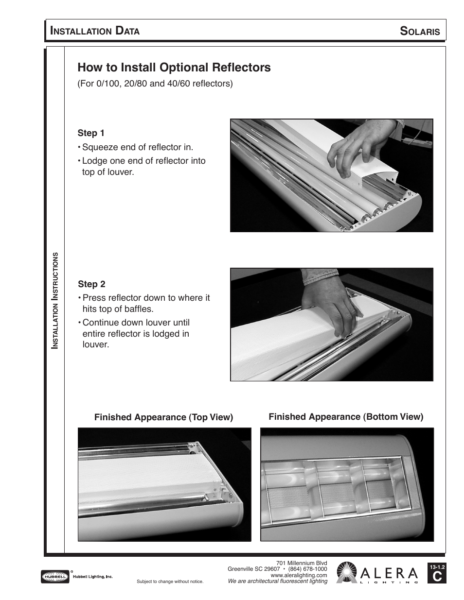 1.2c, How to install optional reflectors | Alera Lighting SLS User Manual | Page 3 / 4