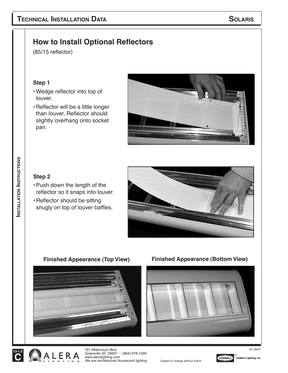 How to install optional reflectors | Alera Lighting SLS User Manual | Page 4 / 4