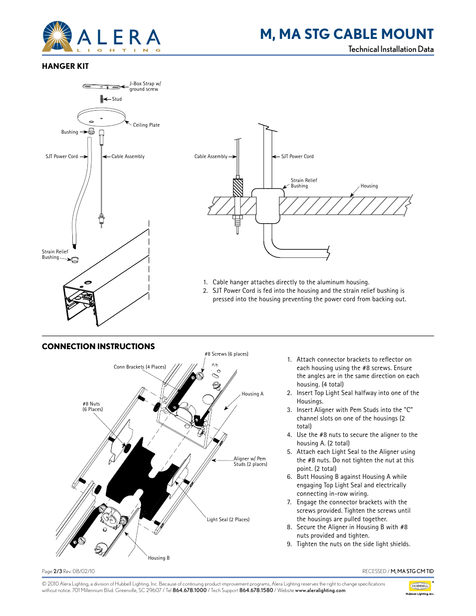 M, ma stg cable mount, Technical installation data | Alera Lighting M, MA Staggered Cable Mount User Manual | Page 2 / 3