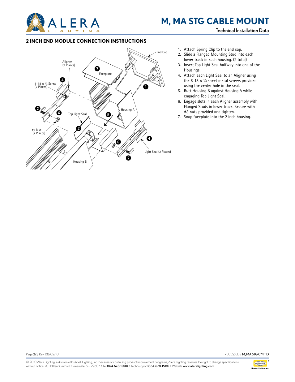 M, ma stg cable mount, Technical installation data | Alera Lighting M, MA Staggered Cable Mount User Manual | Page 3 / 3
