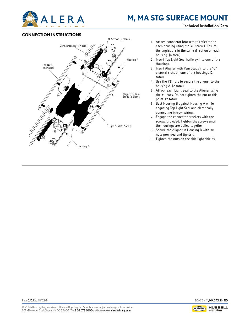 M, ma stg surface mount, Technical installation data | Alera Lighting M, MA Staggered Surface Mount User Manual | Page 2 / 2