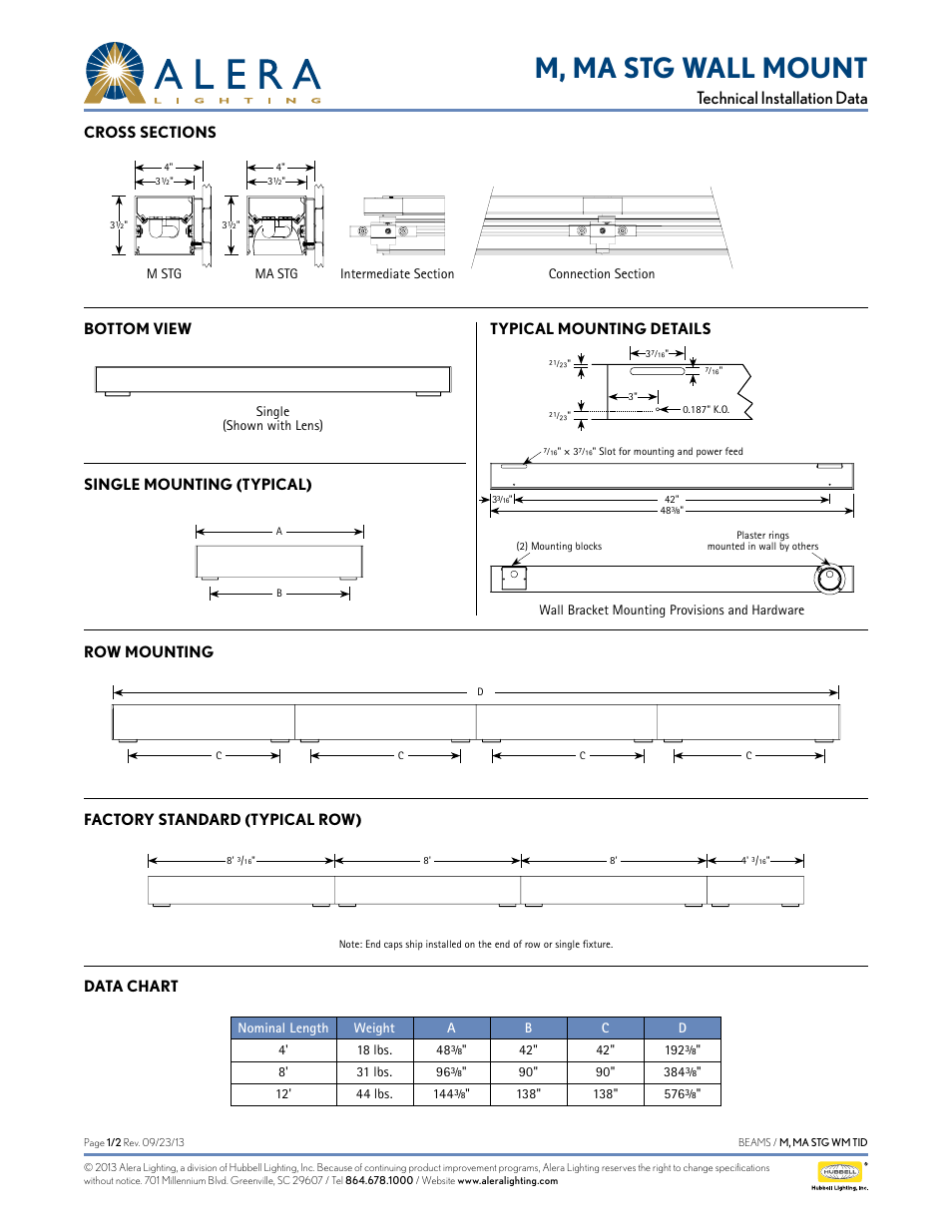 Alera Lighting M, MA Staggered Wall Mount User Manual | 2 pages